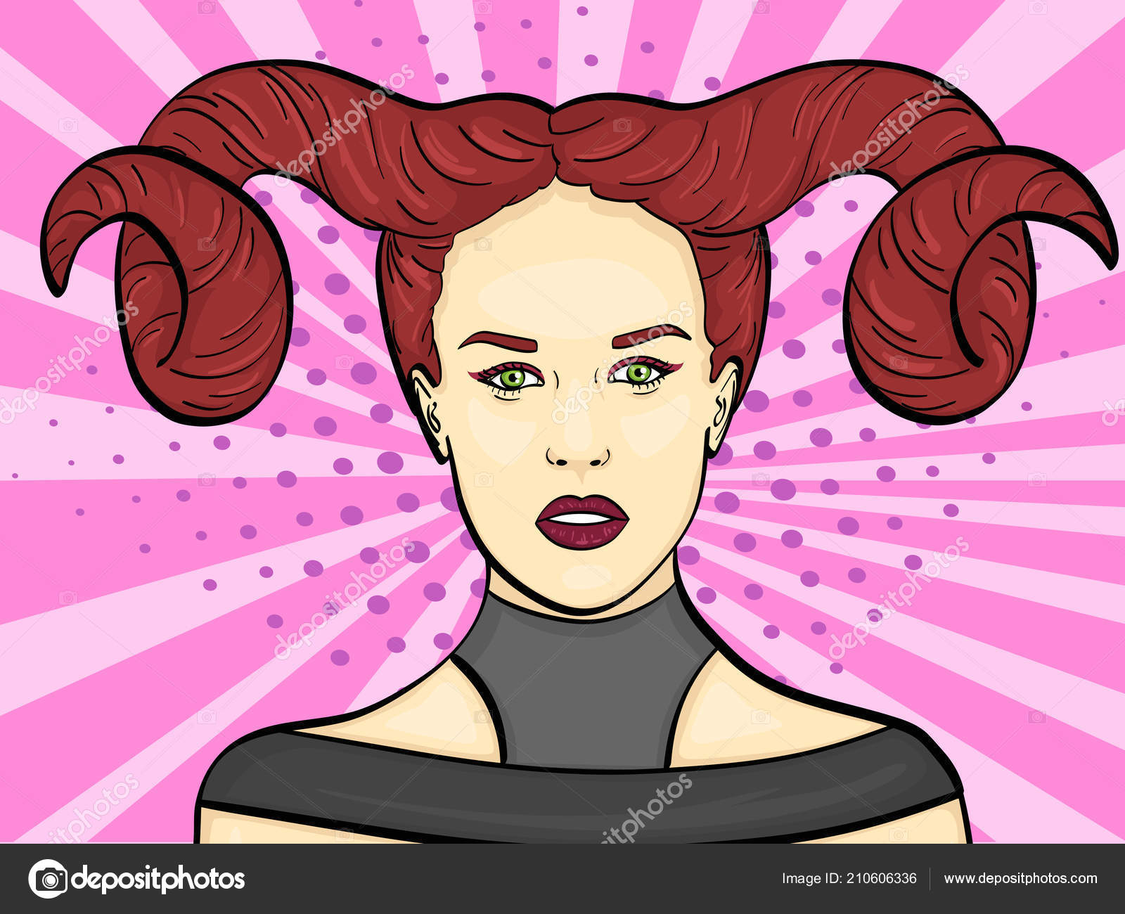 Pop Art Background Retro Girl Model Red Hair Signs Of The