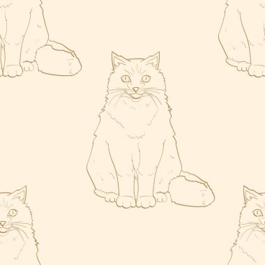 Sarı bir arka plan üzerinde çocuk çizgi film için seamless modeli. Pet Siyam kedisi veya Sibirya renk Nevsky maskeli balo. kumlu retro renk. Vektör