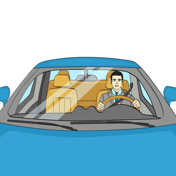 Empresário bem sucedido em carro de luxo. Homem a conduzir um Cabriolet. objeto isolado no fundo branco Vector — Vetor de Stock