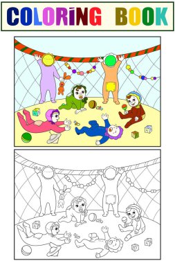 Çocuk çizgi film raster için anaokulu renk kitap. Boyama, siyah ve beyaz