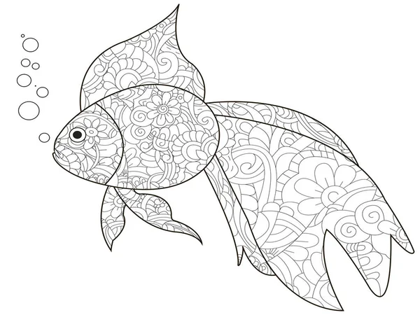 Antistress Coloring Book est un poisson rouge. Lignes noires, fond blanc raster — Photo