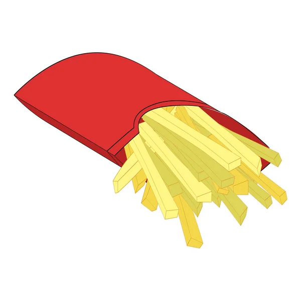French fries. Frying and oil sticks raster. Object of fast food on a white background