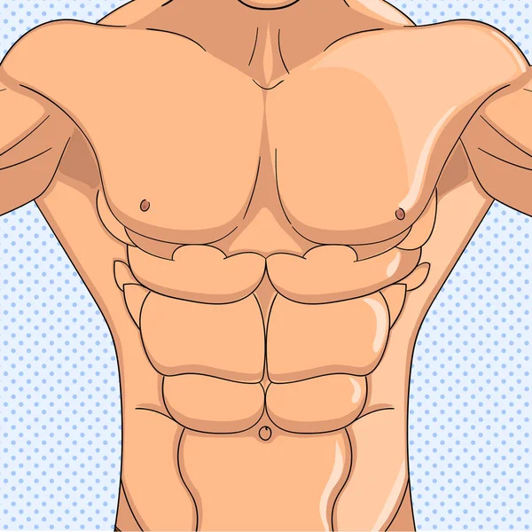 Бодібілдер, анатомія чоловіка в м'язах живота. Об'єкт поп-арт фон. Растрова ілюстрація. Імітація комічного стилю — стокове фото