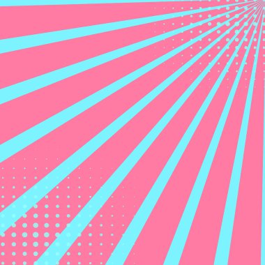 Pop art gökyüzü arka plan koyu kırmızı renkte. Puan ve ışınları mavidir. Vektör taklit comic stili