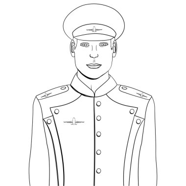 Sanat el ilanı adam mavi üniformalı pop. Taklit comic stili. Beyaz bir arka planda tarama illüstrasyon nesne. Uçak pilot veya pilot.