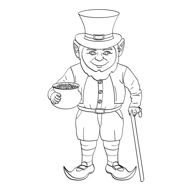 Leprechaun pop art. happy St. Patrick holds a cauldron full of gold coins in his hands. Object Coloring book — Stock Photo, Image