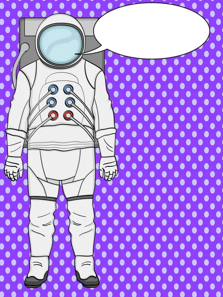 Чоловік астронавт у костюмі ізольований на поп-арт фоні. Імітація стилю коміксів. Вінтажний ретро-стиль. Текстова бульбашка . — стокове фото