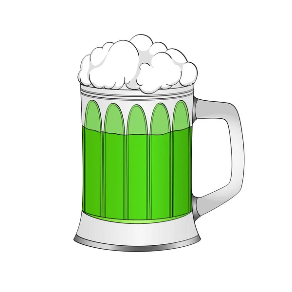 Bezwaar op witte achtergrond Saint Patricks Day, groene bier in een glazen mok. Kleur achtergrond. — Stockfoto