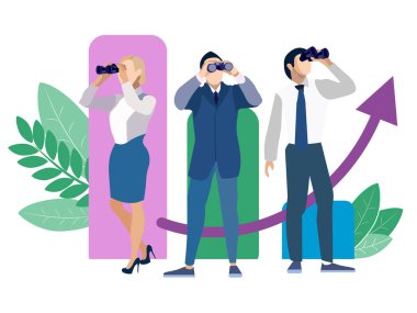 Çalışan arama metaforu, minimalist tarzda kişi arama. Karikatür vektör