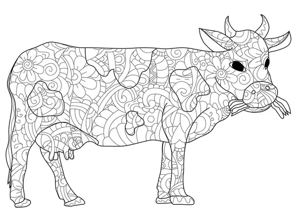 Adulte coloration anti-stress motif de vache animale, astrakhan. Illustration de lignes noires doodle, fond blanc — Photo