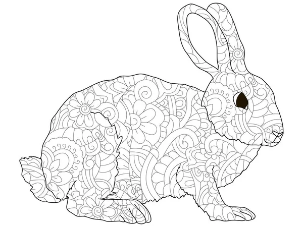 Yetişkin renklendirme tavşan, tavşan, hayvan desen, Astrahan antistress. Siyah çizgiler çizimi doodle, beyaz arka plan — Stok fotoğraf