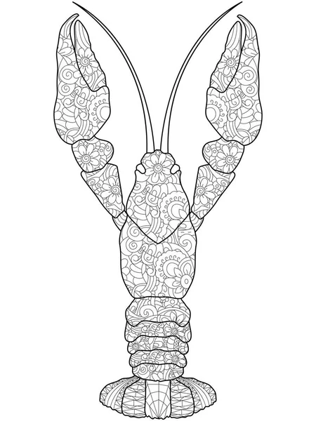 Adulto antiestrés para colorear cangrejos de río, patrón de langosta, astrakhan. Ilustración de líneas negras doodle, fondo blanco — Foto de Stock