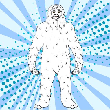 Pop sanat arka plan raster Nepal, Yeti, kar adam. Renkli çizgi roman tarzı taklit koca ayak
