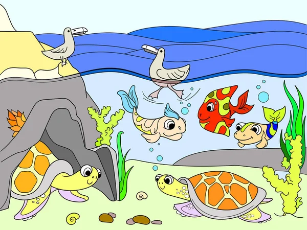 Våtmarkslandskap med dyrenes fargeraster for voksne – stockfoto