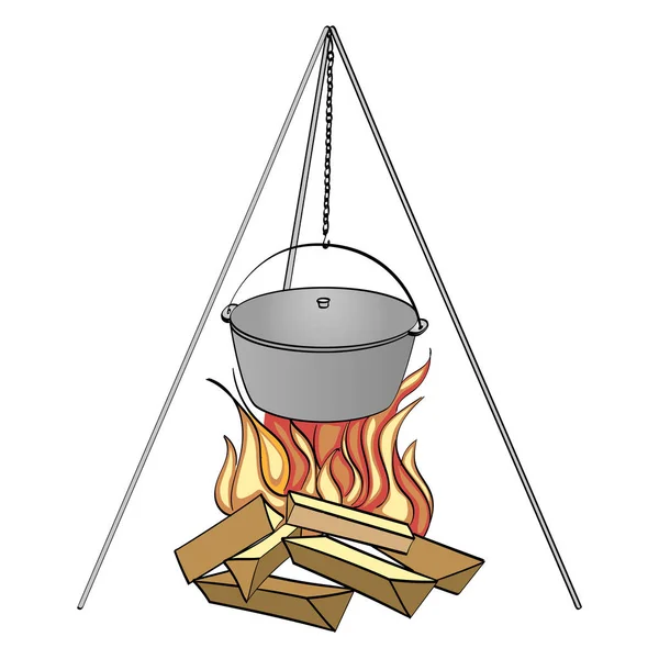 Geïsoleerde object op een witte achtergrond. Camping vreugdevuur met koken. Raster — Stockfoto