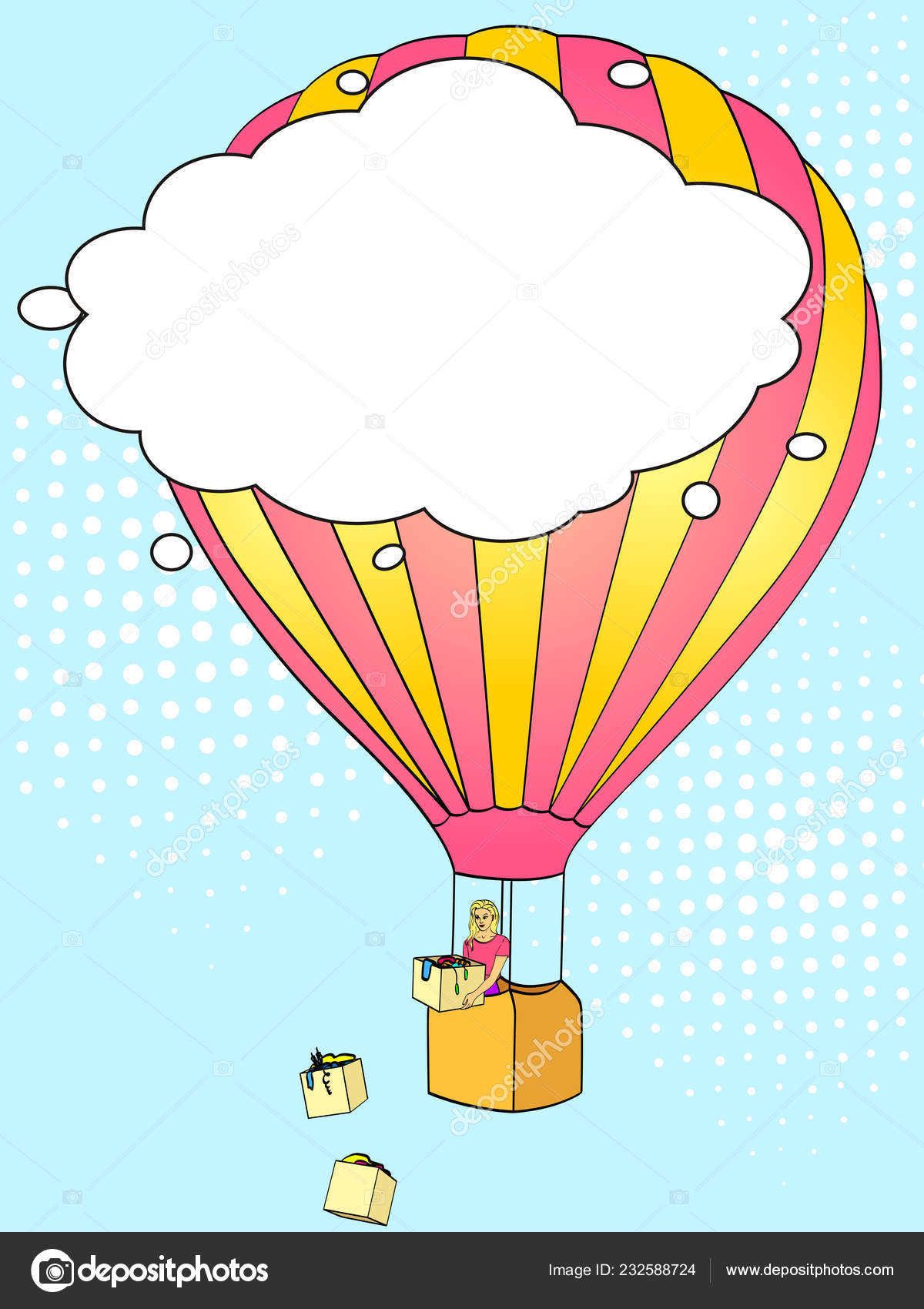 Fundo de arte pop. Livra-te de coisas desnecessárias. A mulher está a  deitar fora a roupa do balão. estilo cômico imitação. Bolha de texto  Ilustração de ©toricheks2016.gmail.com #232588724, image size:1200x1700