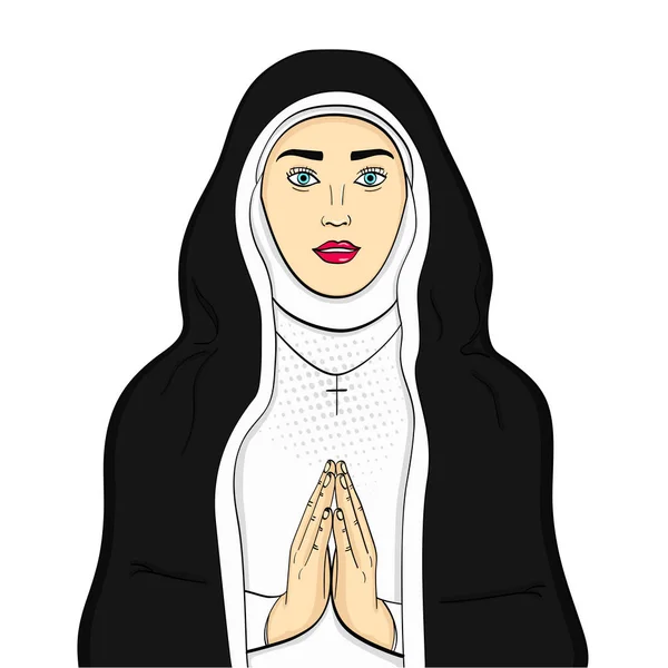 Objeto aislado sobre fondo blanco votaress, la hermana de Dios reza. Con ropa blanca y negra. Tema de la fe, mujer raster — Foto de Stock
