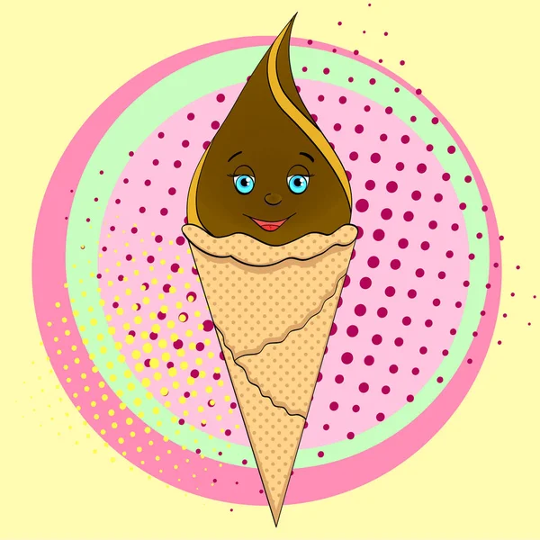 Ice cream cone with face, smile on pop art background. An imitation comic book. raster — Stock Photo, Image