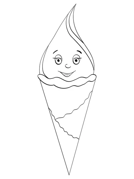 Ice cream cone with face, smile onIsolated Children coloring book. Black lines on a white background. — Stock Photo, Image