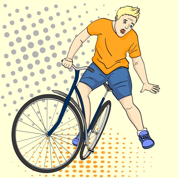 Pop art bakgrund. Mannen ramlar av cykeln. Emotion funk, smärta, raster — Stockfoto