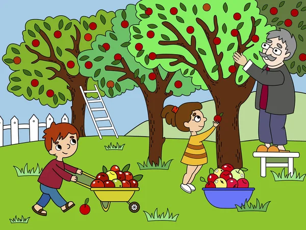 Desenhos animados para crianças sobre o tema do vetor de colheita — Vetor de Stock