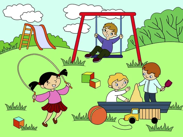 Childrens playground. Vector illustration of black and white. — Stock Vector