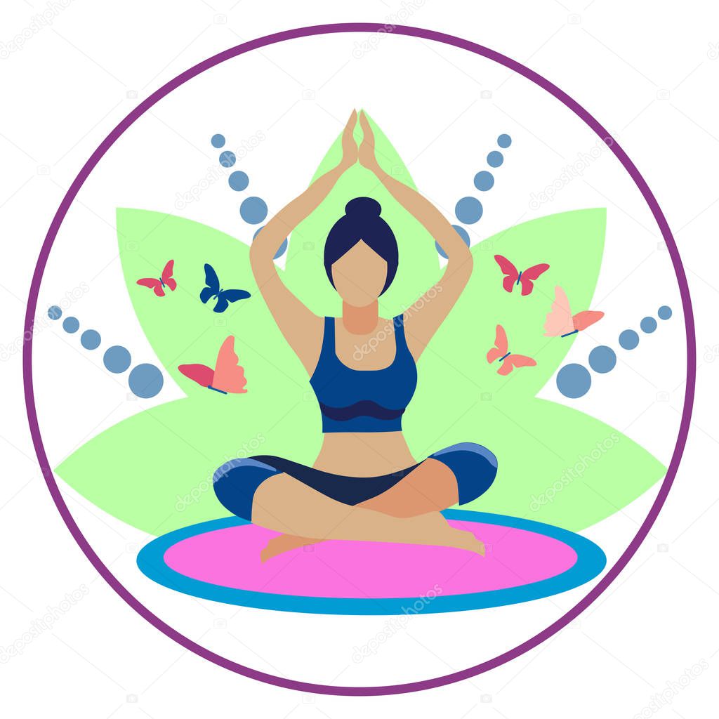 Yoga for a beginner. Exercise or properly asana posture flat. In minimalist style. Cartoon Vector
