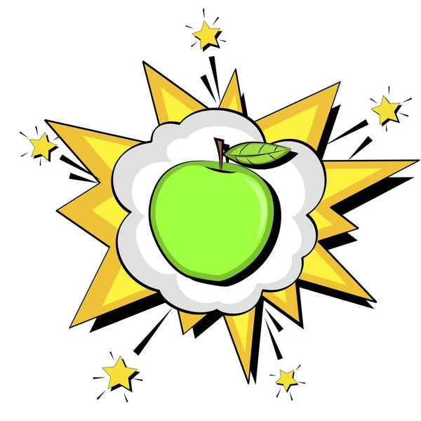 Blast tekst zeepbel. Goede voeding, groene appel. Geïsoleerde vectorobject op witte achtergrond. — Stockvector