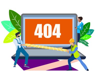 Hata 404 ekran. Sunucu veri isteğine göre bulamıyorum. Minimalist tarzda. Düz izometrik vektör