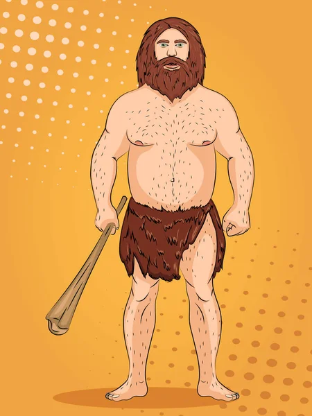 Neanderthal, pop art background. Imitation of comics style. Vector — Stock Vector