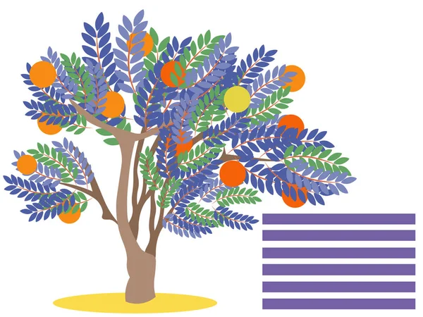 Pomarańczowe drzewa z owoców. Puste dla banerów. W stylu minimalistycznym. Mieszkanie izometryczny vector — Wektor stockowy