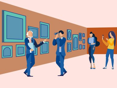 Resim Galerisi, sergi. Sanat Müzesi ziyaret edin. Minimalist tarzda. Düz izometrik vektör