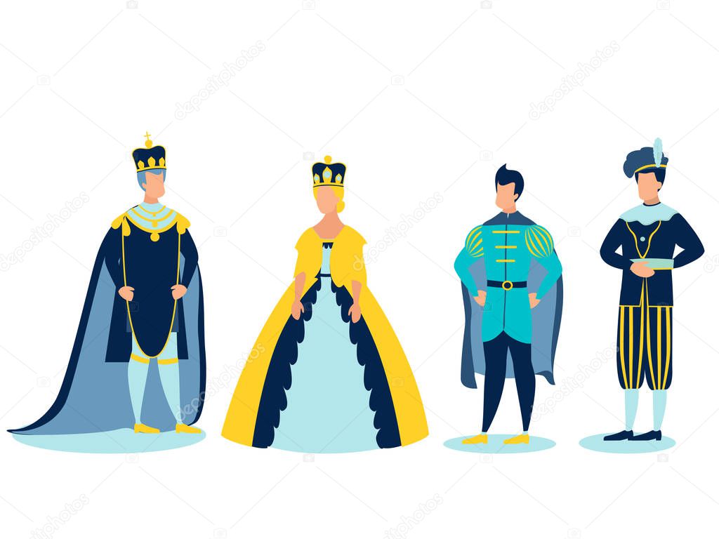 The Royal Family. In minimalist style. Cartoon flat Vector