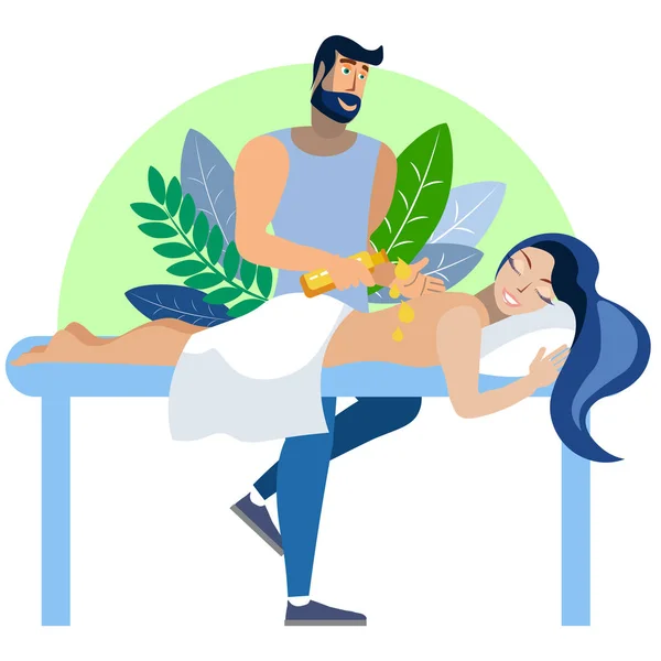 The process of massage, the girl on the couch. In minimalist style Cartoon flat Vector — Stock Vector