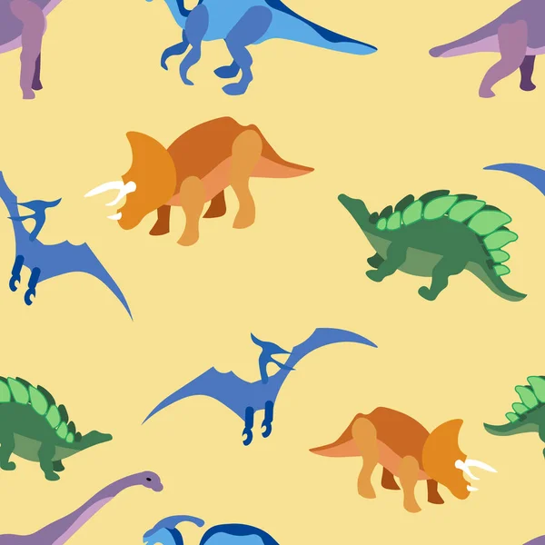 Patrón sin costuras, animales antiguos, dragones. En estilo minimalista Vector plano de dibujos animados — Vector de stock