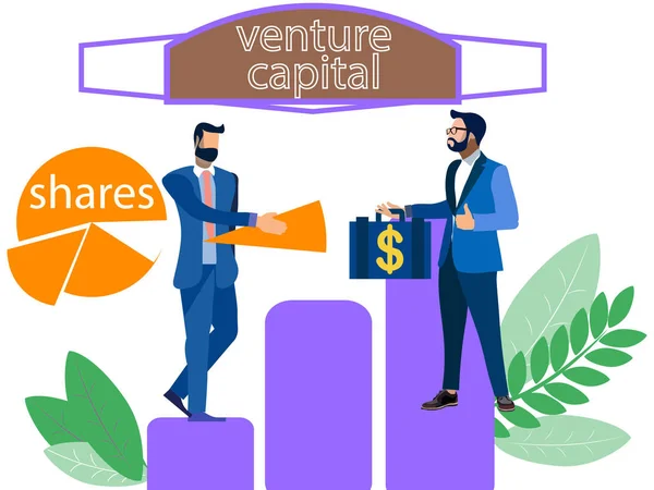 Aktier. Säljer en del av verksamheten till investeraren. I minimalistisk stil tecknad platt vektor — Stock vektor
