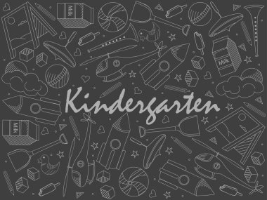 Tebeşir hattı sanat tasarım raster anaokulu parçası. Ayrı nesneler. Elle çizilmiş doodle tasarım öğeleri.