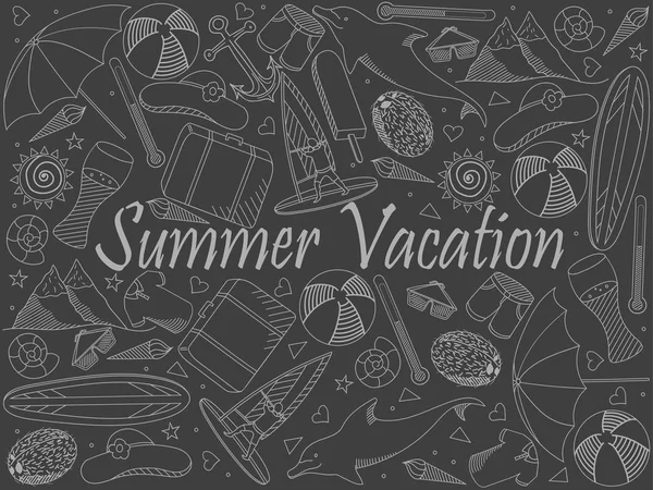 Line art objects piece of chalk. Theme of travel, summer vacation. Raster over white background — Stock Photo, Image