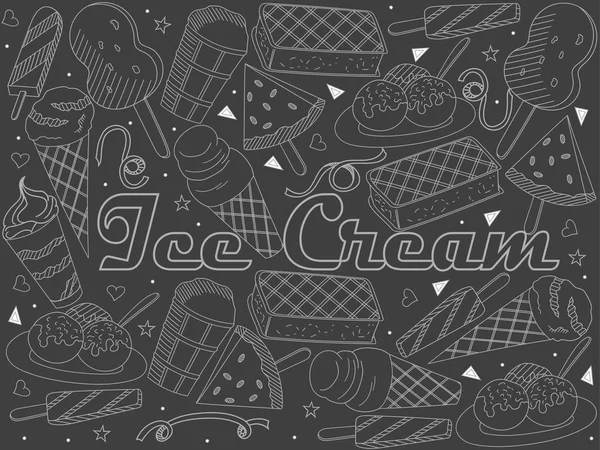 Objects of linear art piece of chalk. Theme of public catering, summer vacation, a set of various ice-cream Raster — Stock Photo, Image