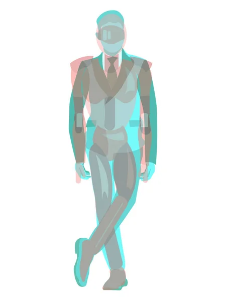 Anaglyph 3D homem de negócios e robô. Em estilo minimalista Desenhos animados plana Vector — Vetor de Stock