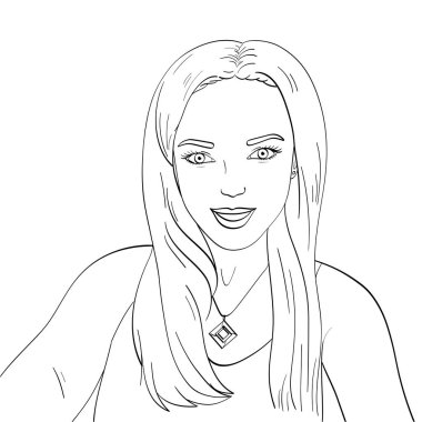 izole nesne boyama, siyah çizgiler, beyaz arka plan. Genç kız, sarışın gülümsüyor. Raster