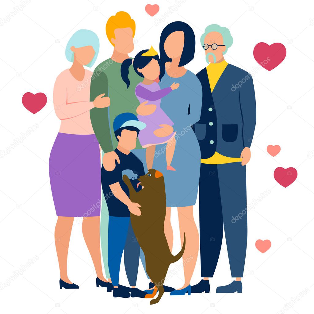 Family idyll. In minimalist style. Flat isometric vector