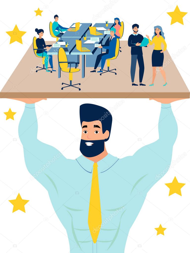 The main worker, manager, manager keeps the office as Hercules. In minimalist style. Cartoon flat Vector