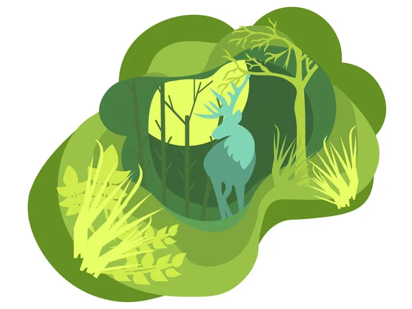 Zöld erdőben, kötélhúzó versenyt és a vadon élő állatok művészet, vágott és kézműves stílusban papír jellegű háttér réteget, mint a világ megmentése, ökológia és környezet-védelmi koncepció. — Stock Vector