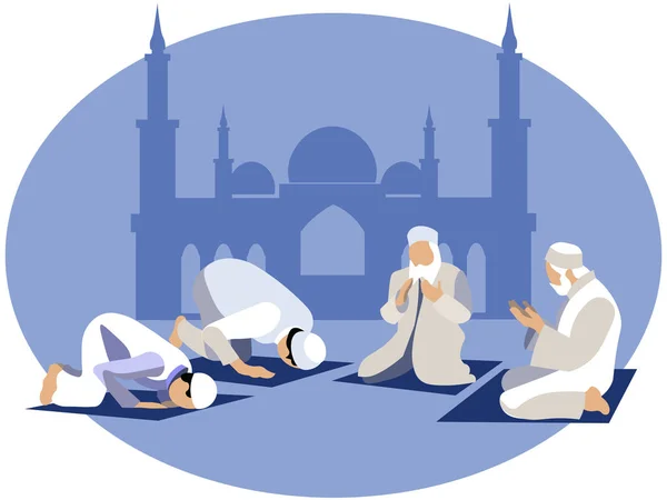 El hombre reza, la oración en el islam. En estilo minimalista. Vector plano de dibujos animados — Vector de stock