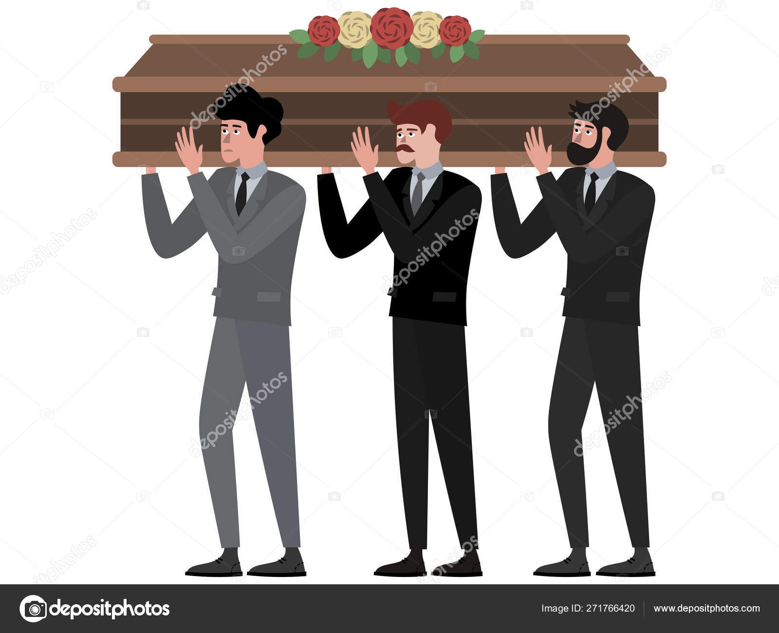 The funeral ceremony, men carry the coffin. In minimalist style Cartoon