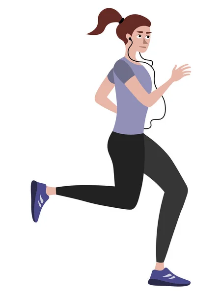 Atleet, een vrouw op een run. In minimalistische stijl cartoon platte vector, geïsoleerd op witte achtergrond — Stockvector