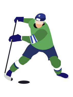 İzole sporcu, beyaz arka planda hokey oyuncusu. Minimalist tarzı Karikatür düz Vektör