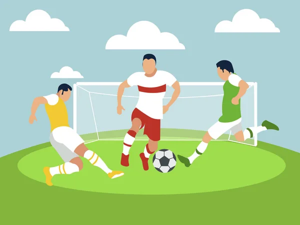 Match sportif, les hommes jouent au football. Dans un style minimaliste Cartoon plat vecteur — Image vectorielle