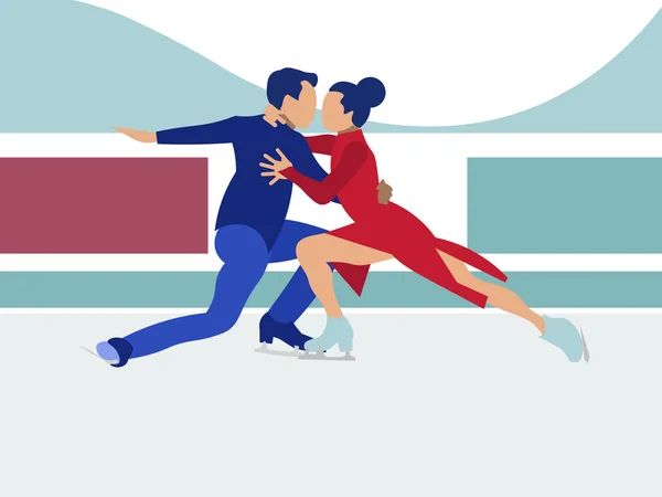 Competiciones, deportes bailando en el hielo. En estilo minimalista Vector plano de dibujos animados — Archivo Imágenes Vectoriales